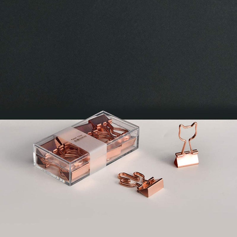 Supfoxer Cat Binder Clips,Rose Gold Cute Metal Binder Clips with Cat Shaped 3/4-Inch Small Office Supplies for Cat Lovers Decor (12Pcs) - Image 4